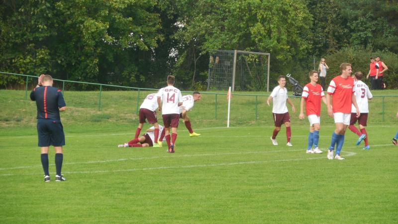VfB Hermsdorf - BFC Dynamo II, Nach dem 2:0 von O. Thom war die Freude groß bei den Weinroten.